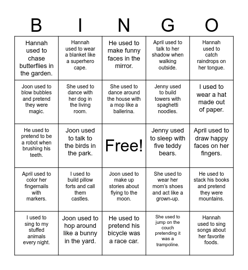 used to stems a Bingo Card