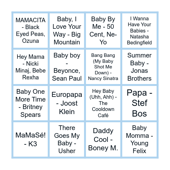 Babyshower muziek bingo Card