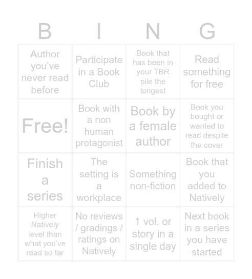 reading bingo Card