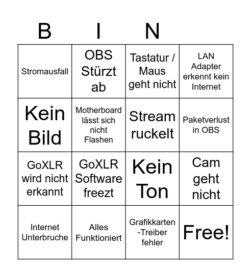 Schnortiz Stream Bingo Card