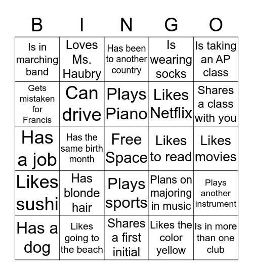 Find Someone that... Bingo Card