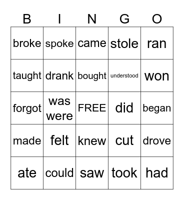 VERBS IN PAST Bingo Card