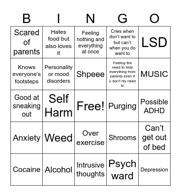 MENTAL ILLNESS Bingo Card