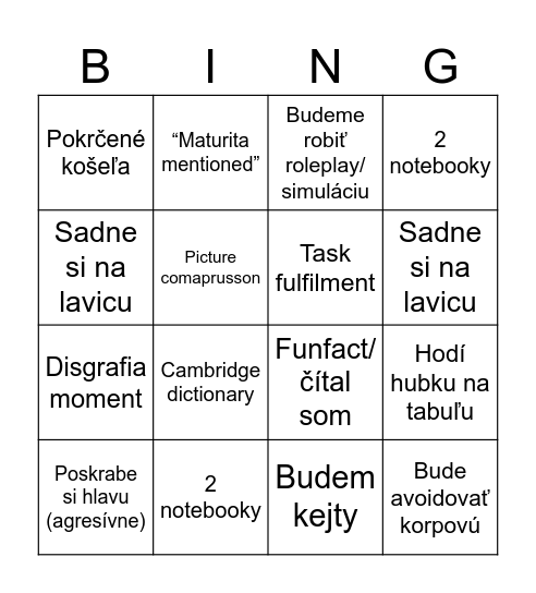 Tibor bingo Card