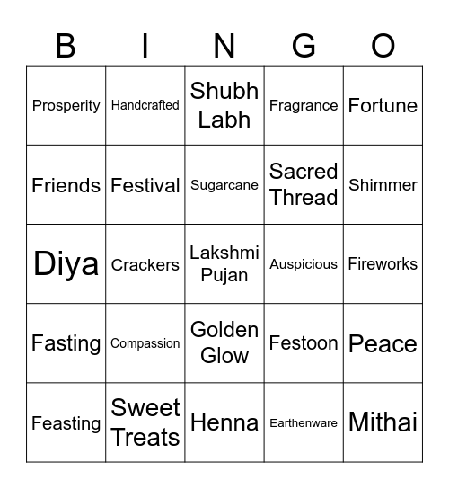 Diwali Bingo Card