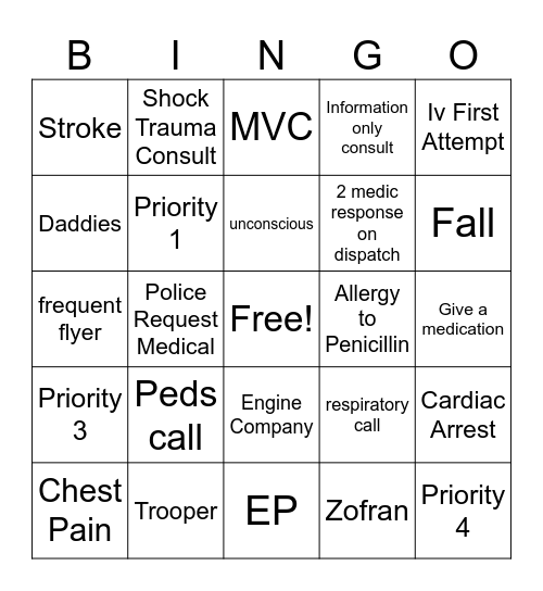 EMS Bingo Card