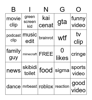youtube shorts bingo Card