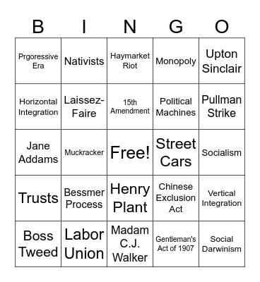 Gilded Age Bingo! Bingo Card