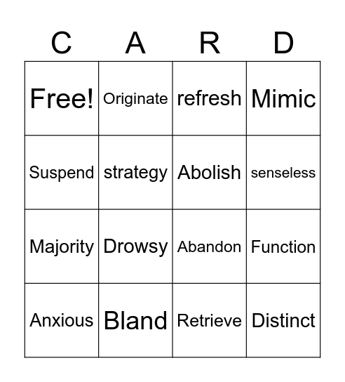 Vocabulary Bingo Card