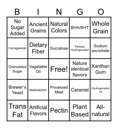 FORMULA CARD Bingo Card