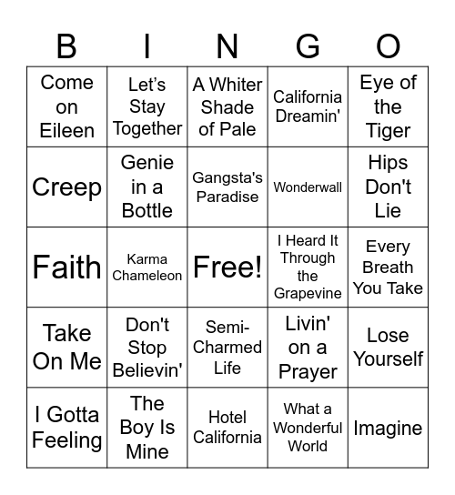 5 Decades of Hits Bingo Card