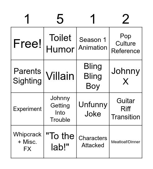 Johnny Test Bingo Card