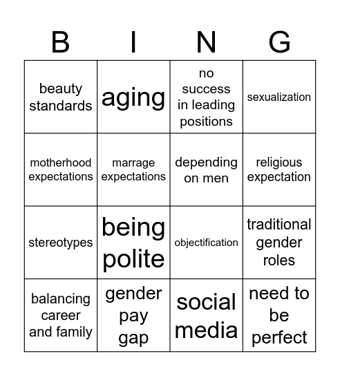 social pressures that lie on women today Bingo Card