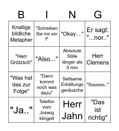 Zähes Joswig Webex Meeting Bingo Card