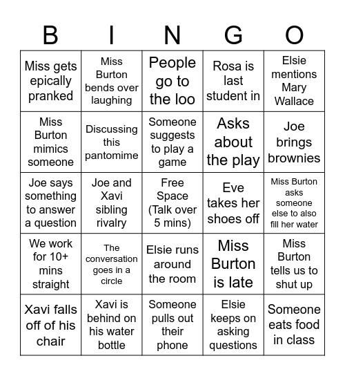 Drama Bingo Card