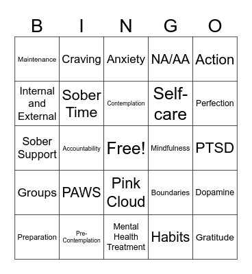 Recovery Bingo Card