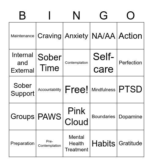 Recovery Bingo Card