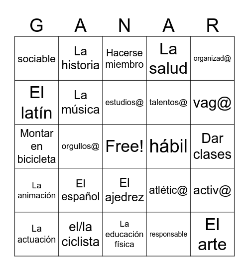 SPA 3, UNIT 1 VOCAB (ENG-->SPA) Bingo Card