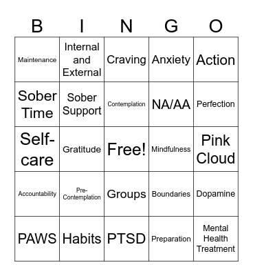 Recovery Bingo Card