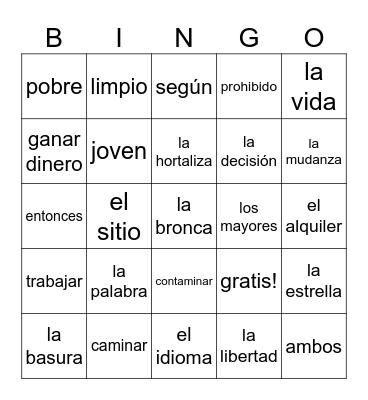 Vocabulario mixto I Bingo Card