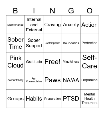 Recovery Bingo Card