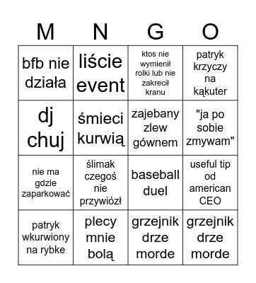 MINGO Bingo Card