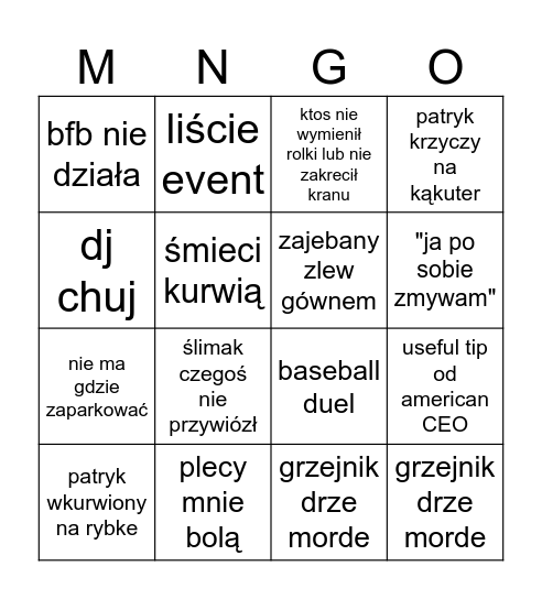 MINGO Bingo Card