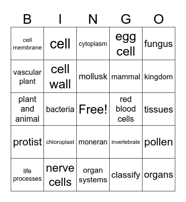 classifying living things Bingo Card