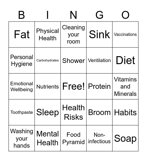 Health and Hygiene Bingo Card