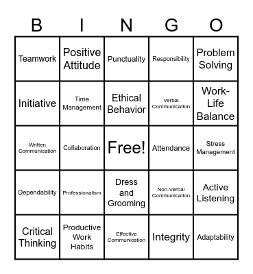 Employability Bingo Card