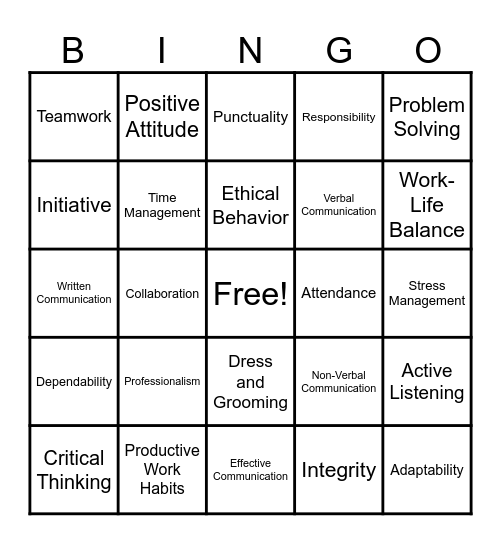 Employability Bingo Card