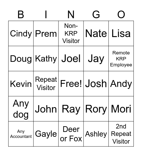 Garage Bingo Card