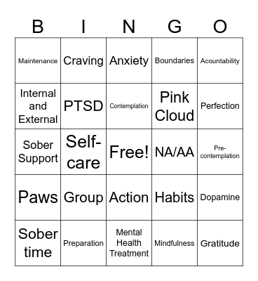 Recovery Bingo Card