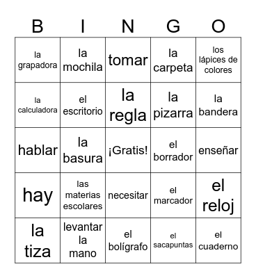 Las Cosas en Las Clases Bingo Card