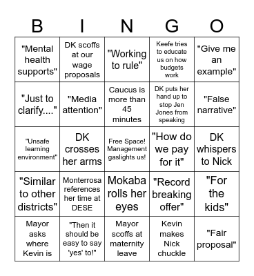 RTA Negotiations BINGO Card