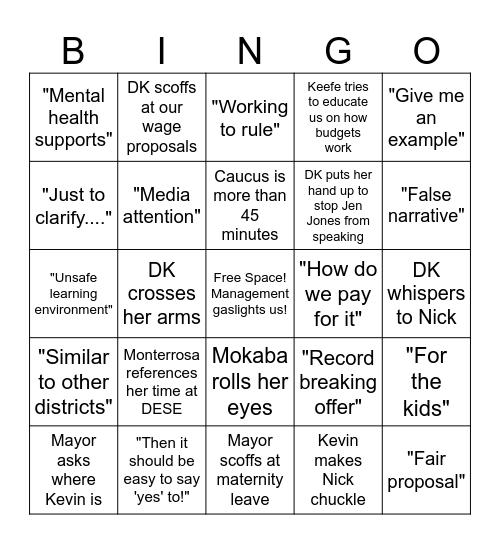 RTA Negotiations BINGO Card