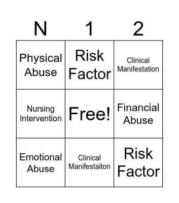 Elder Abuse Bingo Card