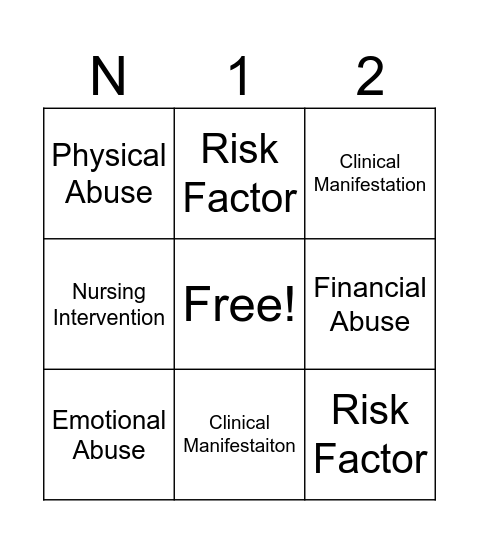 Elder Abuse Bingo Card