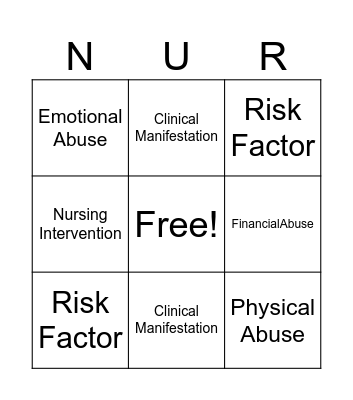 Elder Abuse Bingo Card