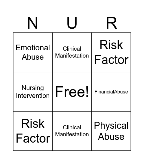 Elder Abuse Bingo Card