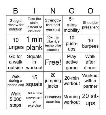Lean On Me - Daily Movement Bingo Card