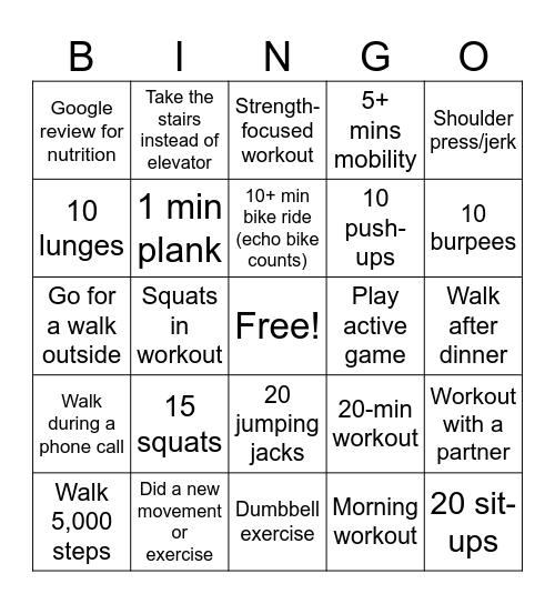 Lean On Me - Daily Movement Bingo Card