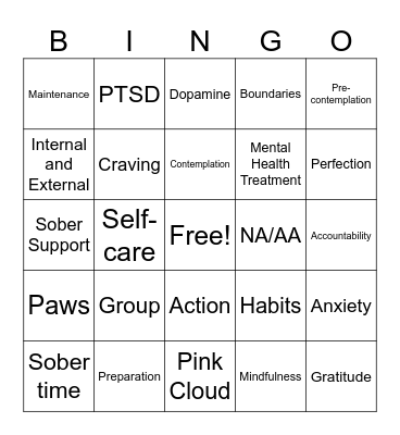 Recovery Bingo Card