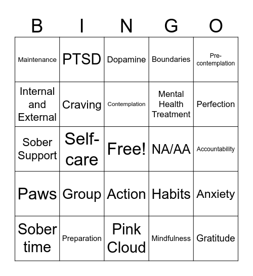 Recovery Bingo Card