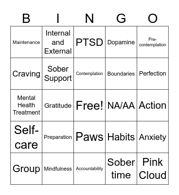 Recovery Bingo Card