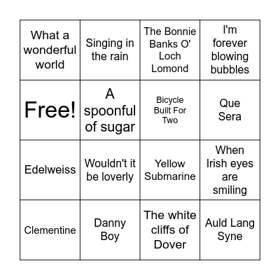 Musical Bingo Card