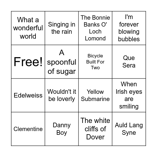 Musical Bingo Card