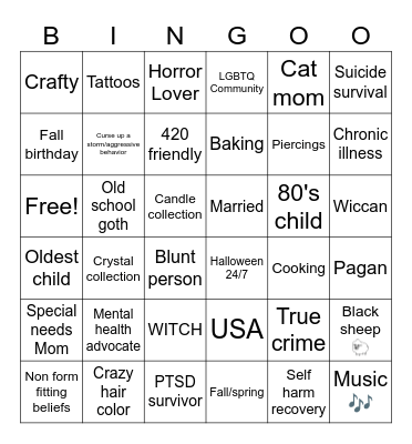 Melissa's PenPal Bingo Card