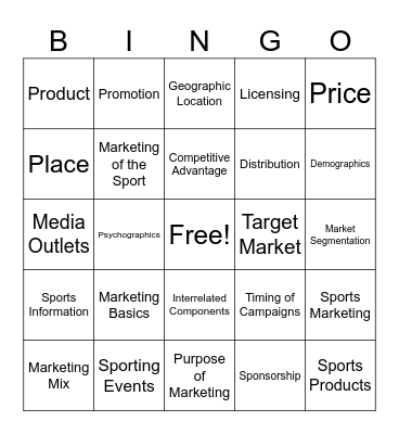 Sports & Entertainment Industry Bingo Card