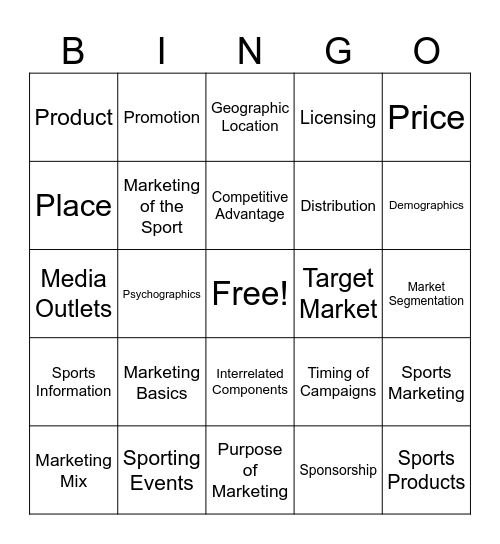 Sports & Entertainment Industry Bingo Card